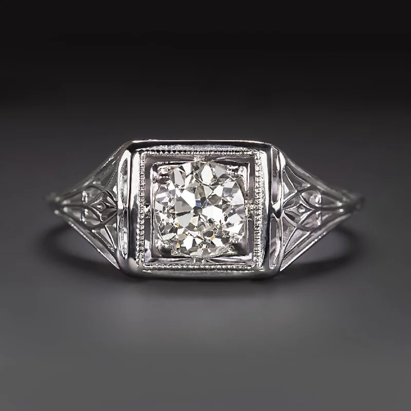 affordable engagement rings -VINTAGE OLD EUROPEAN CUT DIAMOND ENGAGEMENT RING 1/2ct 14k WHITE GOLD FILIGREE