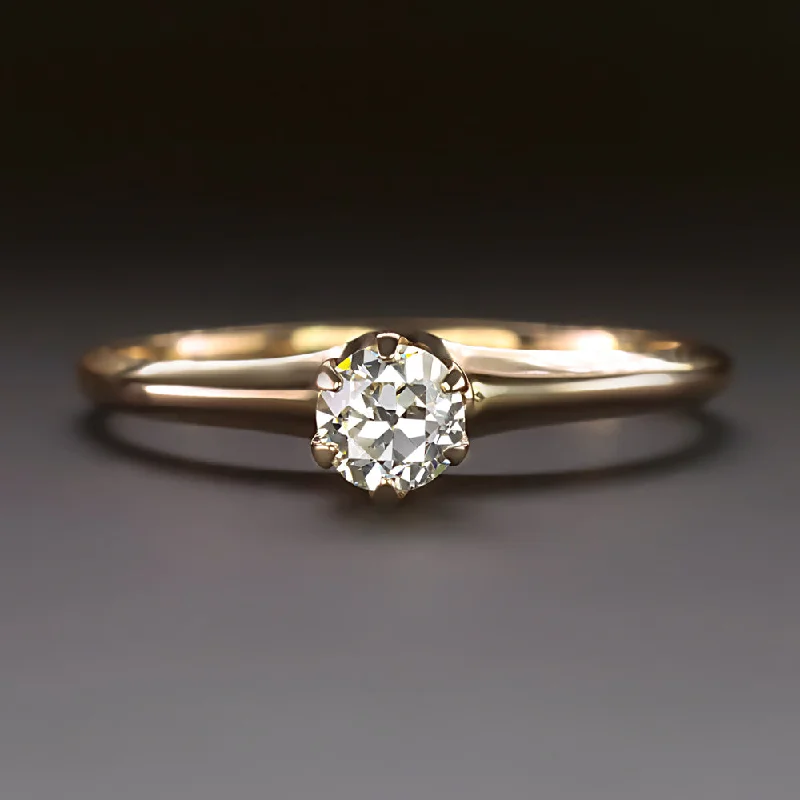 fair trade engagement rings -VINTAGE DIAMOND ENGAGEMENT RING 1/3ct OLD EUROPEAN CUT 14k YELLOW GOLD SOLITAIRE