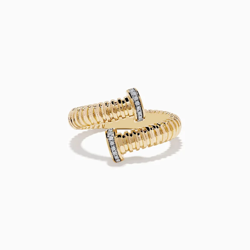 ladies rings presentation-D'Oro 14K Yellow Gold Diamond Bypass Ring