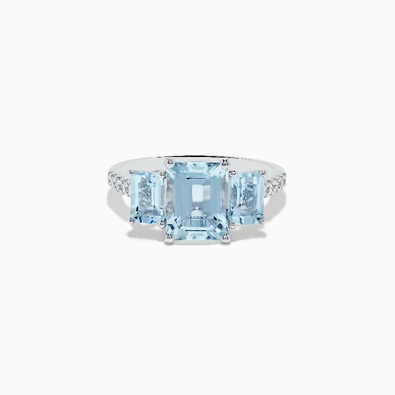 ladies rings delicate-Aquarius 14K White Gold Diamond and Aquamarine Ring