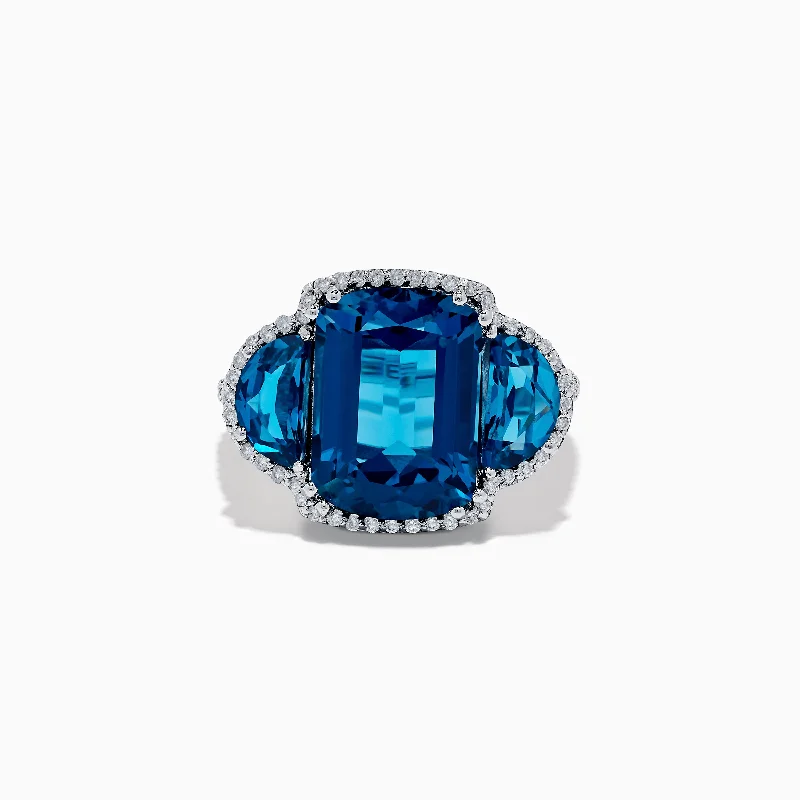 ladies rings intricate-14K White Gold London Blue Topaz and Diamond Ring