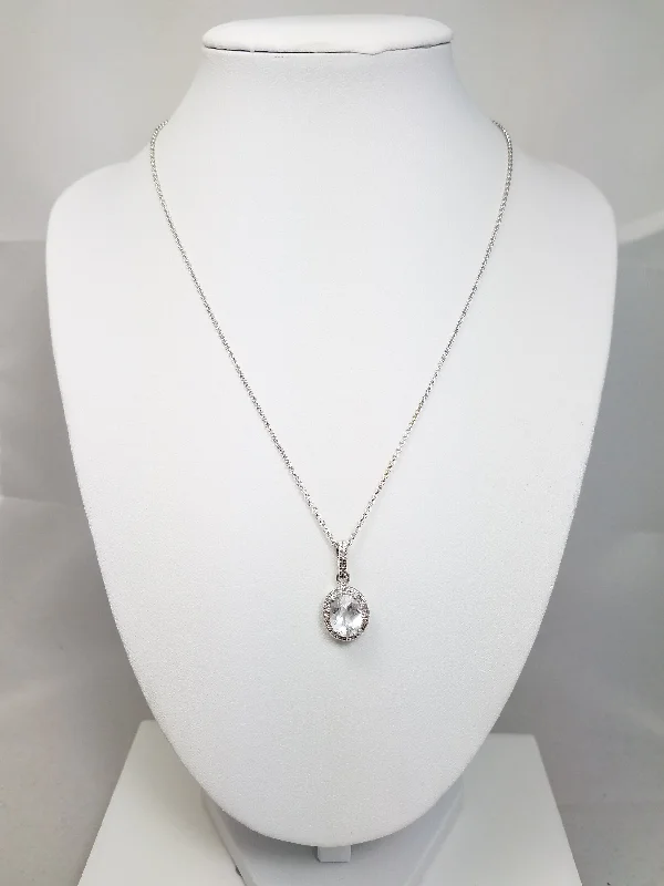 Ladies necklaces past shine chain -16.75" 2.5ct Natural White Topaz Diamond Accented 14k White Gold Pendant Necklace