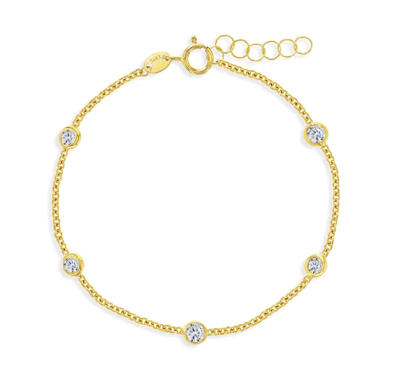 Ladies bracelets pre wed glow -Gold and "Diamond" Bezel Set Girls Bracelet