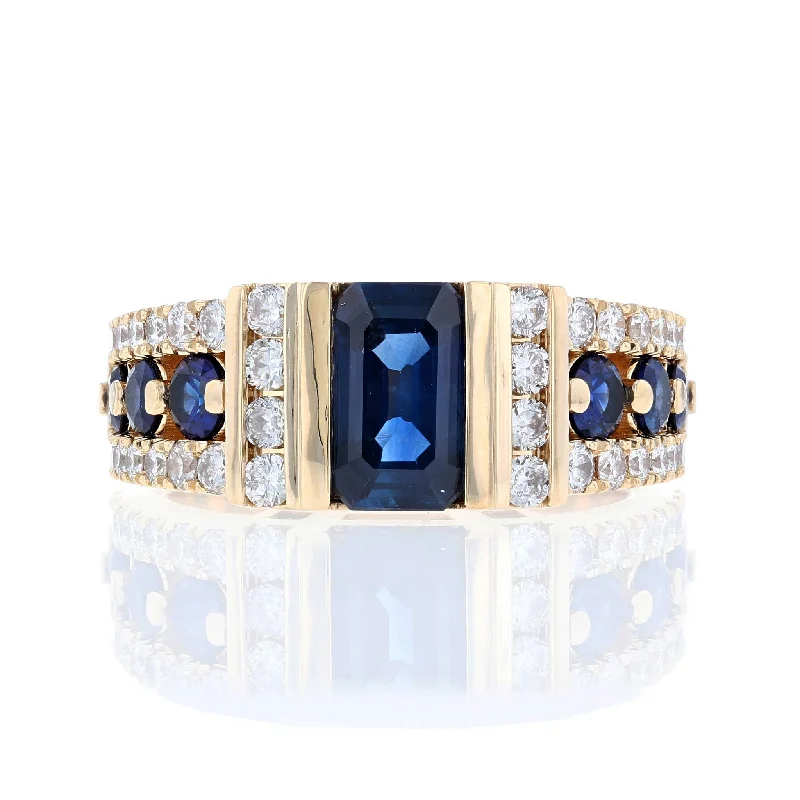 ladies rings sleek-3 Row Sapphire & Diamond Ring