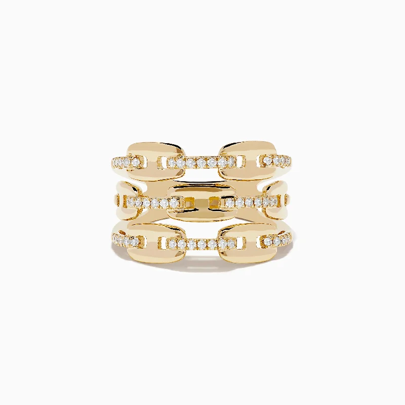 ladies rings eternity-D'oro 14K Yellow Gold Diamond Anchor Chain Ring