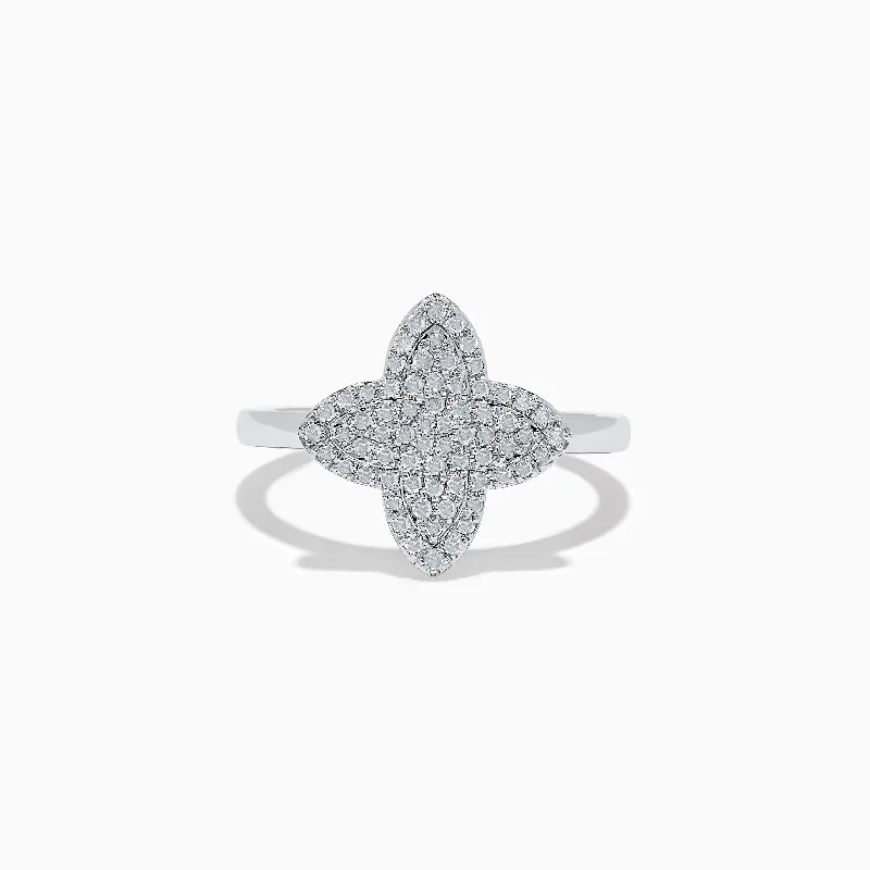 ladies rings sun-Novelty 14K White Gold Diamond Clover Ring