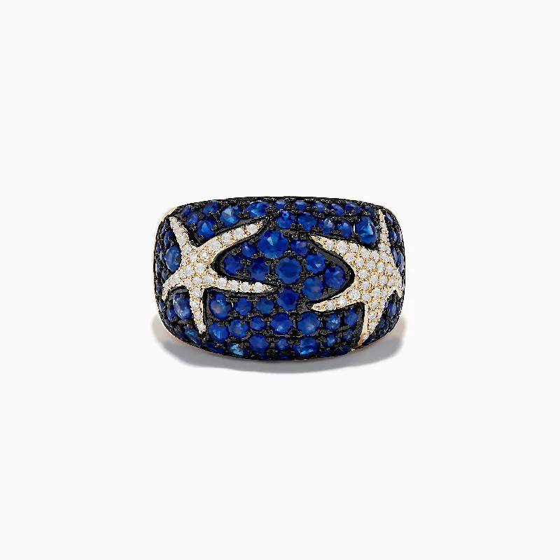 ladies rings vintage style-Seaside 14K Yellow Gold Sapphire and Diamond Starfish Ring