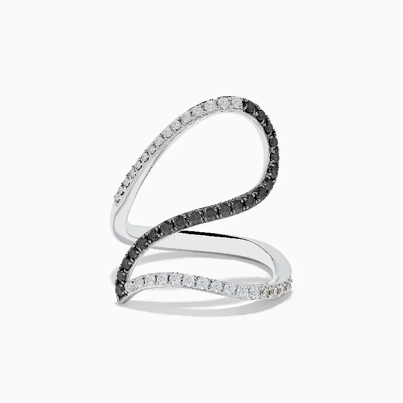 ladies rings personalized-14K White Gold Black and White Diamond Fashion Ring