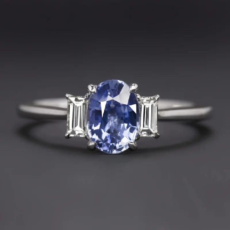 unique engagement rings -1.27ct SAPPHIRE DIAMOND THREE STONE RING ENGAGEMENT OVAL CUT COCKTAIL WHITE GOLD