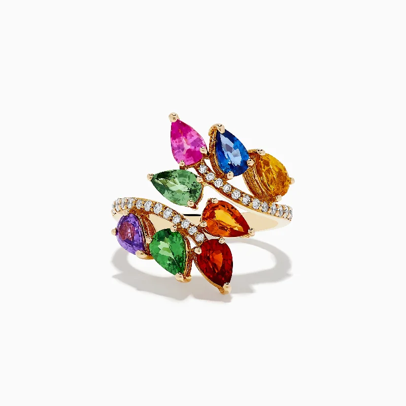 ladies rings emerald-Watercolors 14K Yellow Gold Multi Sapphire and Diamond Ring