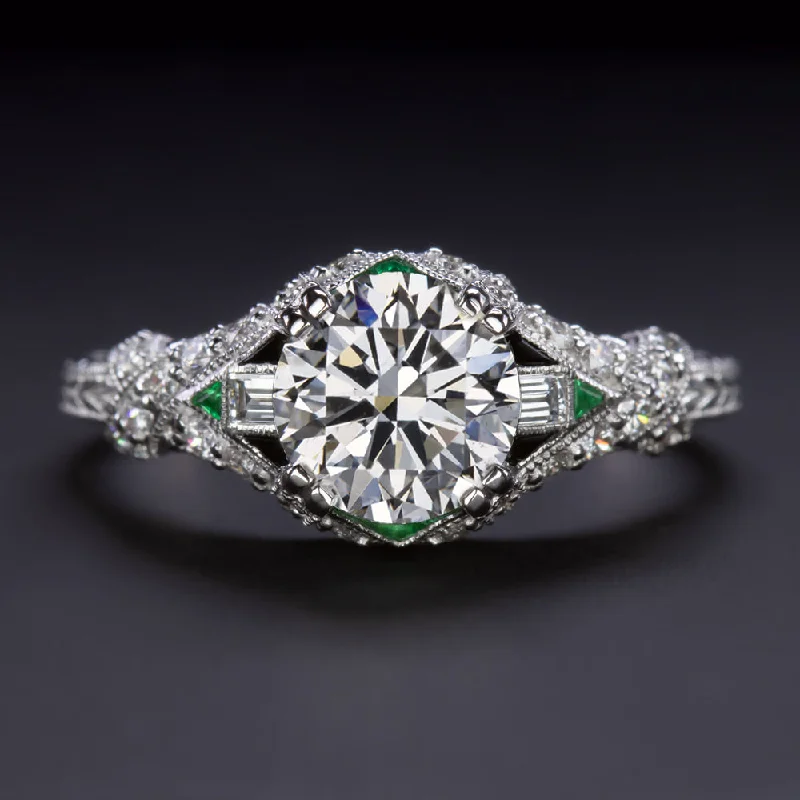 antique engagement rings -1ct GIA CERTIFIED DIAMOND ENGAGEMENT RING J SI1 VINTAGE STYLE EMERALD BLACK ONYX