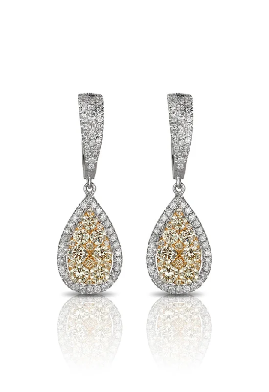 ladies earrings jared-Canare 14K Two-Tone Gold Pear Shaped Yellow Diamond Drop Earrings, 2.07 TCW