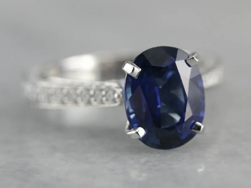 fairytale engagement rings -Luxurious Modern Sapphire and Diamond Engagement Ring in Platinum