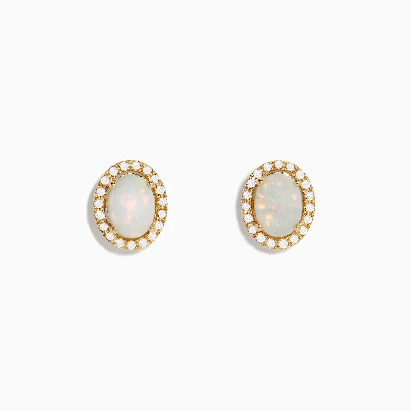 ladies earrings industrial-Aurora 14K Yellow Gold Opal and Diamond Stud Earrings