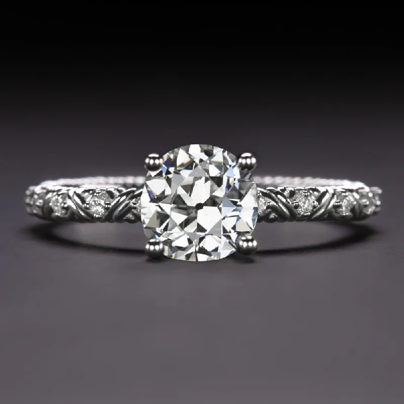 designer engagement rings -1ct OLD EUROPEAN CUT DIAMOND ENGAGEMENT RING GIA CERTIFIED G SI1 14k WHITE GOLD