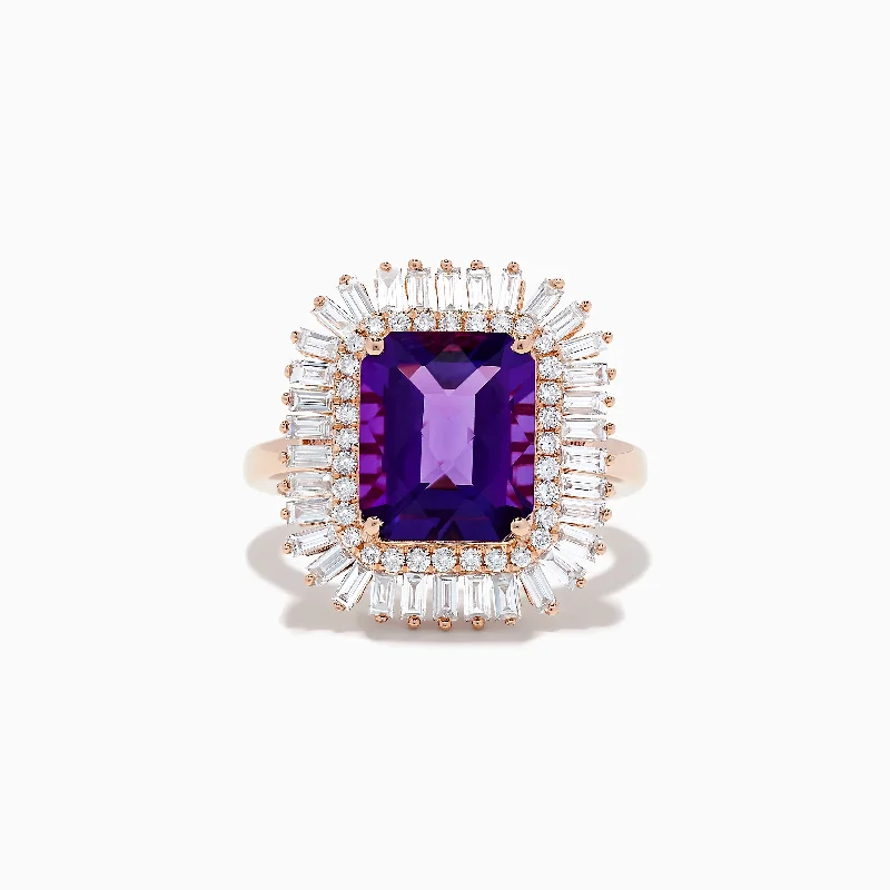 ladies rings pearl-14K Rose Gold Amethyst and Diamond Cocktail Ring