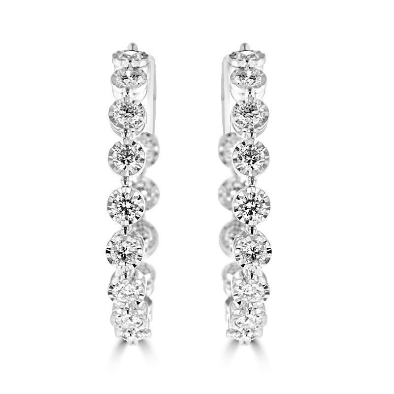 ladies earrings discount-14KT WHITE GOLD 2.02 CTW DIAMOND HOOP EARRINGS