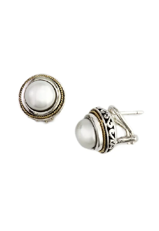 ladies earrings halo-925 Sterling Silver & 18K Gold Cultured Pearl Earrings