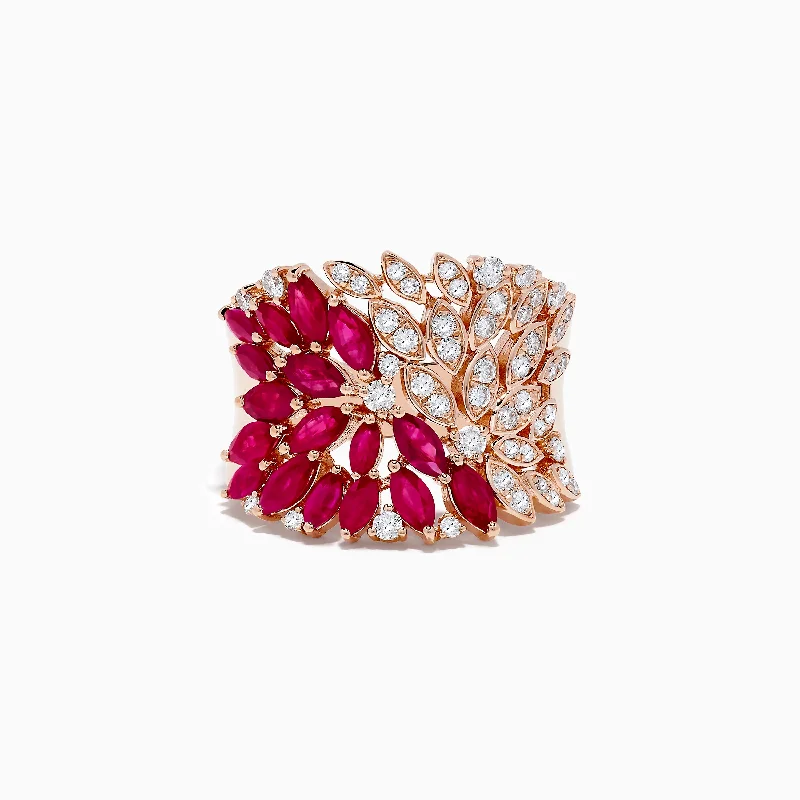 ladies rings outdoor-Ruby Royale 14K Rose Gold Marquise Cut Ruby and Diamond Cocktail Ring