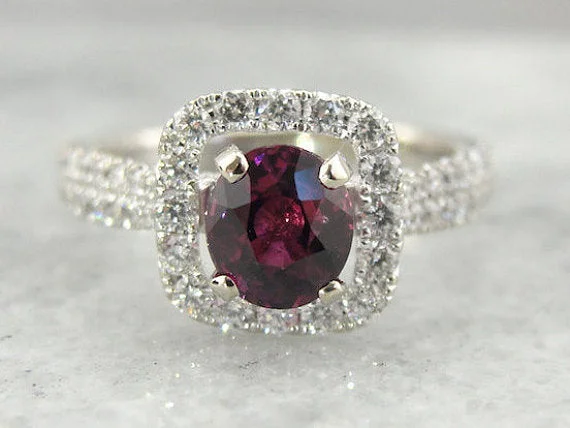 luxury engagement rings -Pink Sapphire Halo Engagement Ring with Hidden Filigree