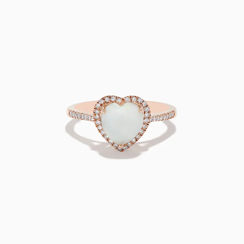 ladies rings vintage style-Aurora 14K Rose Gold Diamond and Opal Heart Ring