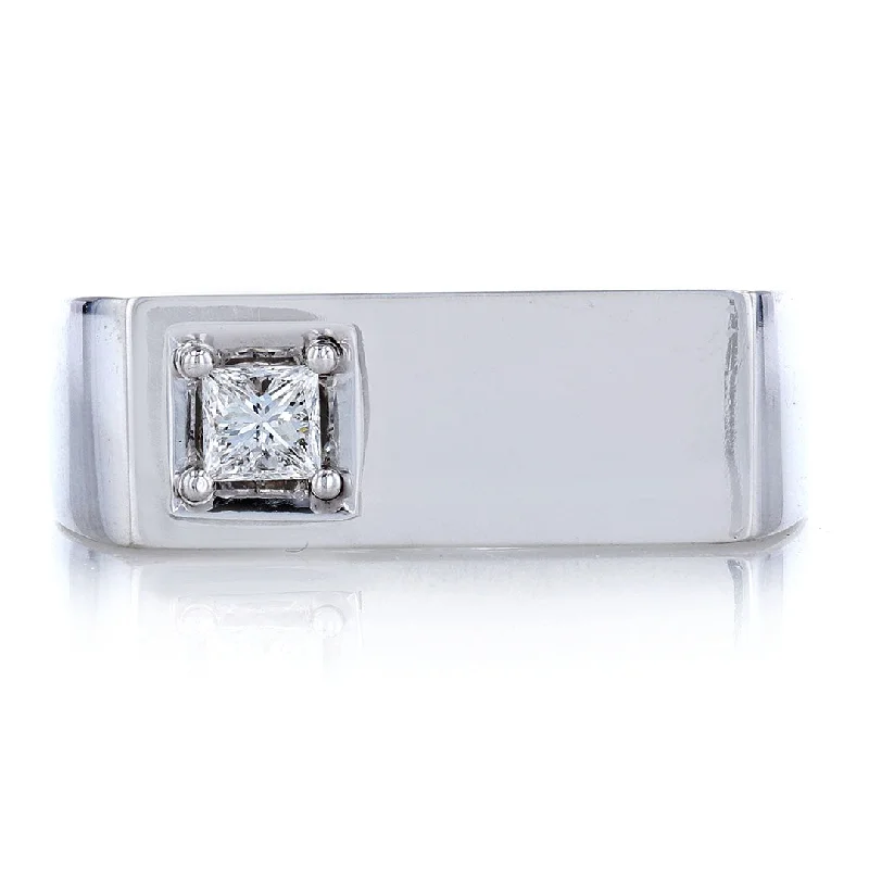 ladies rings work-Offset Princess Cut Diamond Signet Ring