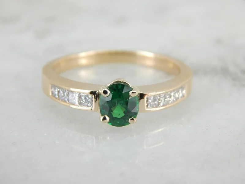 stacking engagement rings -Tsavorite Green Garnet and Diamond Ring for Engagement or Everyday