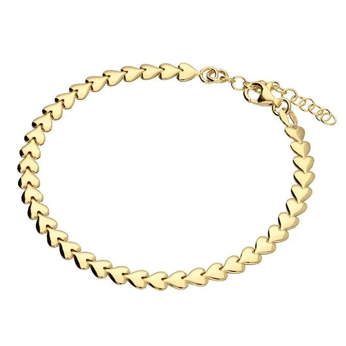 Ladies bracelets cord radiance -18ct Gold Vermeil Row of Hearts Bracelet