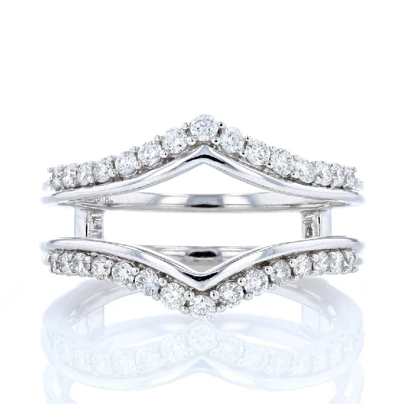 ladies rings emerald cut-White Gold Diamond Chevron Ring Guard