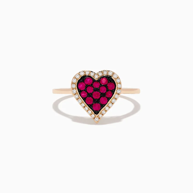 ladies rings unique-Novelty 14K Rose Gold Ruby and Diamond Heart Ring