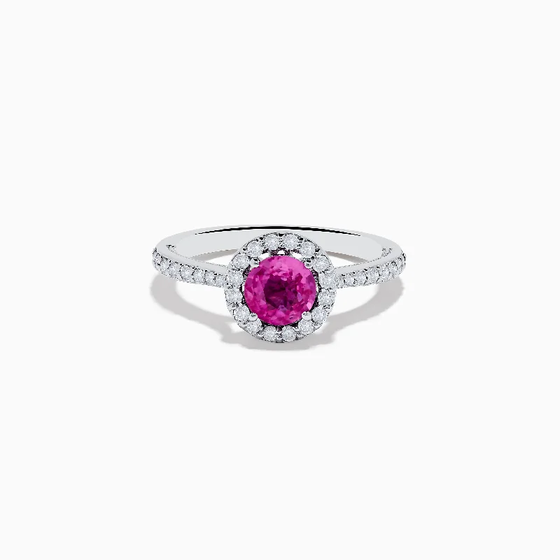 ladies rings cross-14K White Gold Pink Sapphire and Diamond Ring