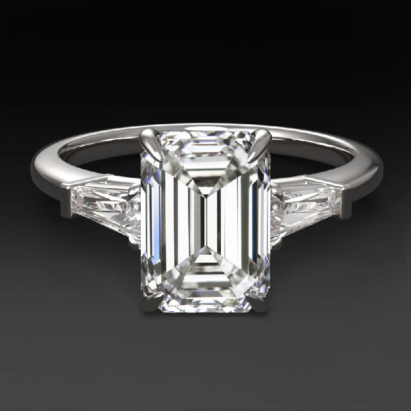 two-tone engagement rings -2ct LAB CREATED DIAMOND ENGAGEMENT RING 3 STONE EMERALD KITE CUT 14k WHITE GOLD