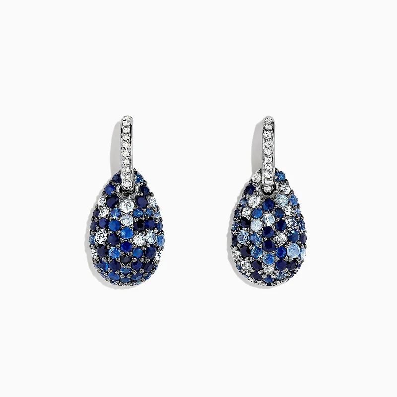 ladies earrings ratings-925 Sterling Silver Sapphire Splash & Diamond Earrings, 2.59 TCW