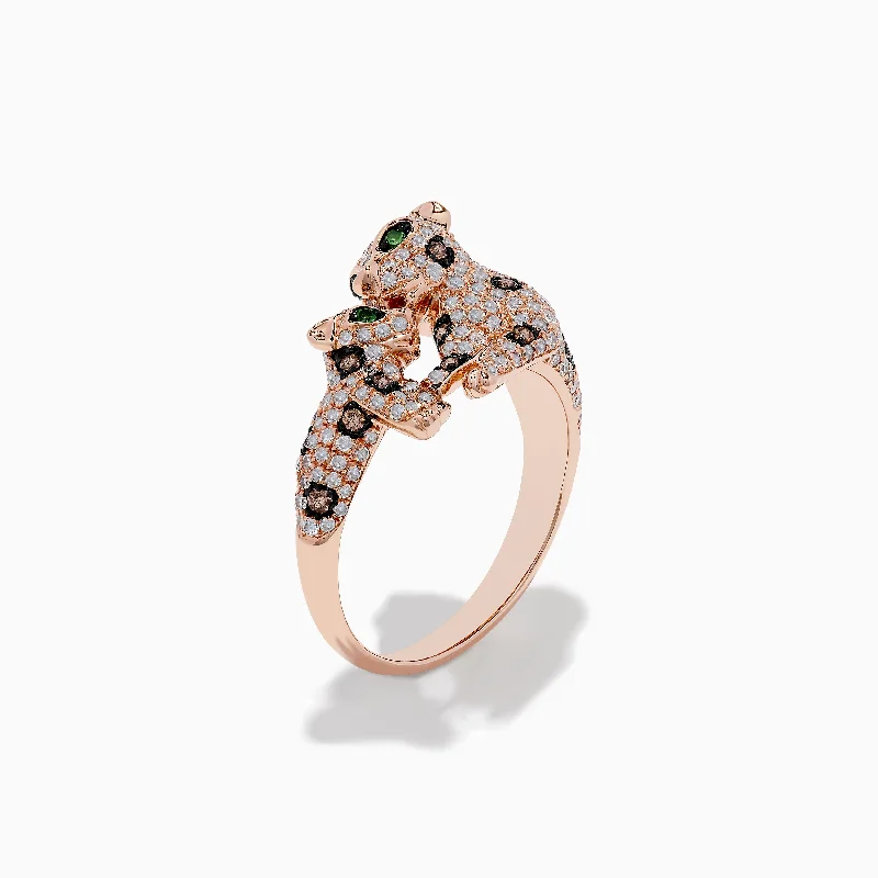 ladies rings white-Signature 14K Rose Gold Diamond Double Panther Ring