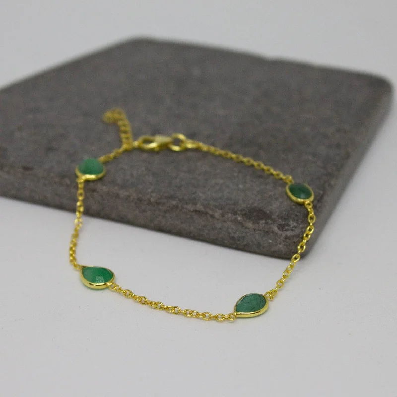 Ladies bracelets clan charm -Emerald and 18ct Gold Vermeil Chain Bracelet