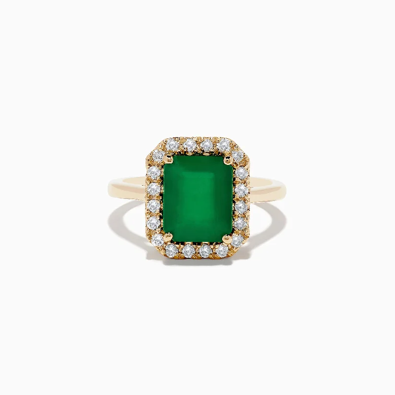 ladies rings chakra-Brasilica 14K Yellow Gold Emerald and Diamond Ring