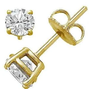 ladies earrings cluster-LADIES SOLITAIRE STUD EARRING 1/2 CT ROUND DIAMOND 14K YELLOW GOLD (EXCELLENT QUALITY)