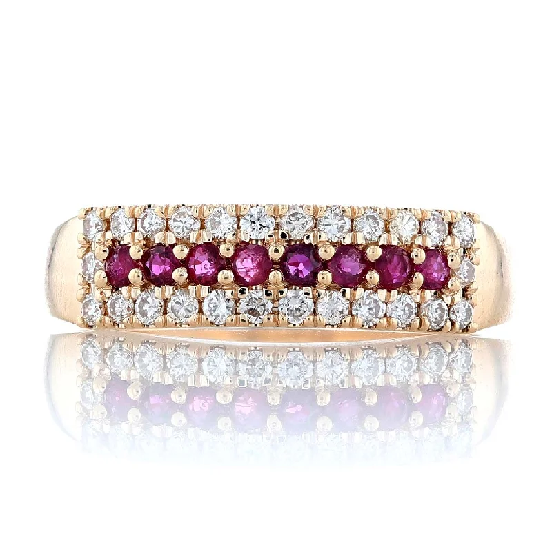 ladies rings organizer-Ruby & Diamond 3 Row Ring