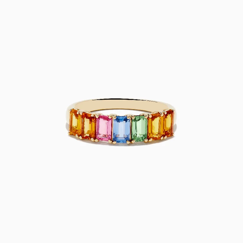 ladies rings vintage style-Watercolors 14K Yellow Gold Multi Sapphire Ring