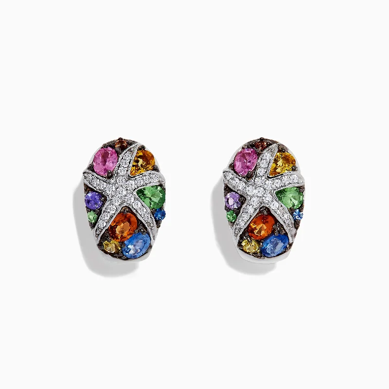 ladies earrings red-Watercolors 14K White Gold Multi Sapphire & Diamond Earrings, 3.01 TCW