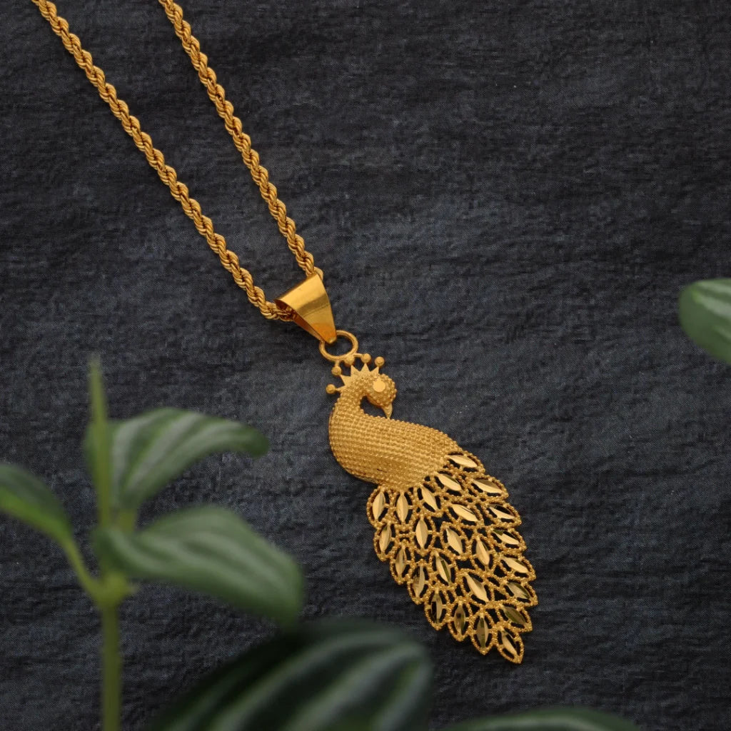 Ladies necklaces sweet sparkle -Gold Necklace (Chain with Peacock Style Pendant) 21KT - FKJNKL21KM8515