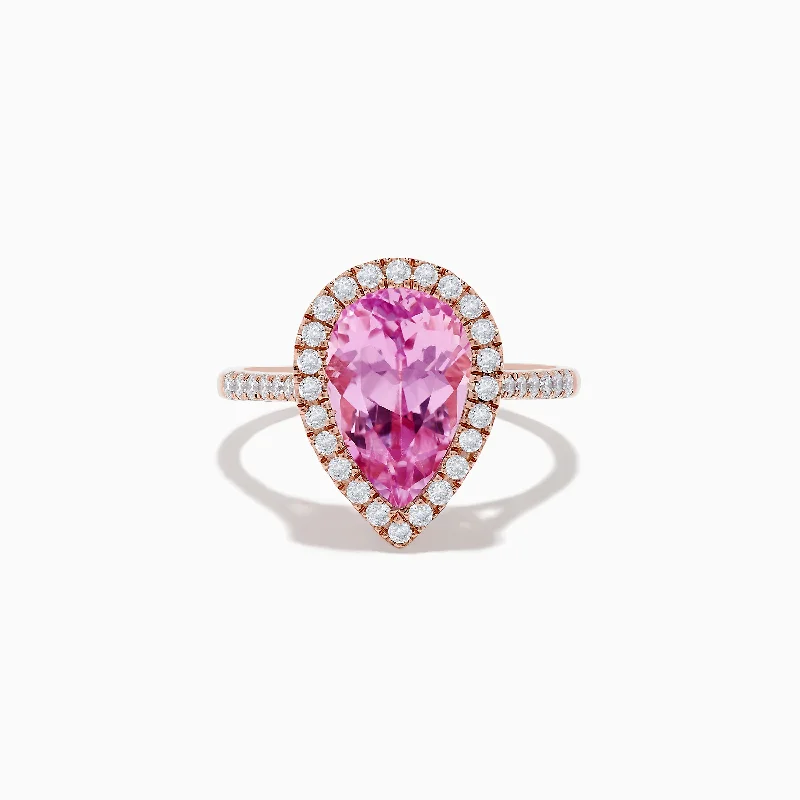 ladies rings everyday wear-14K Rose Gold Kunzite and Diamond Ring