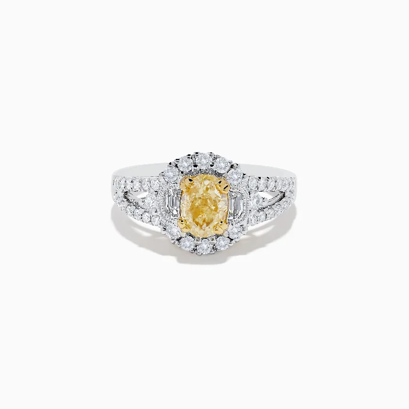 ladies rings handmade-18K Two-Tone Gold Yellow Diamond Oval Halo Ring 1.63 TCW