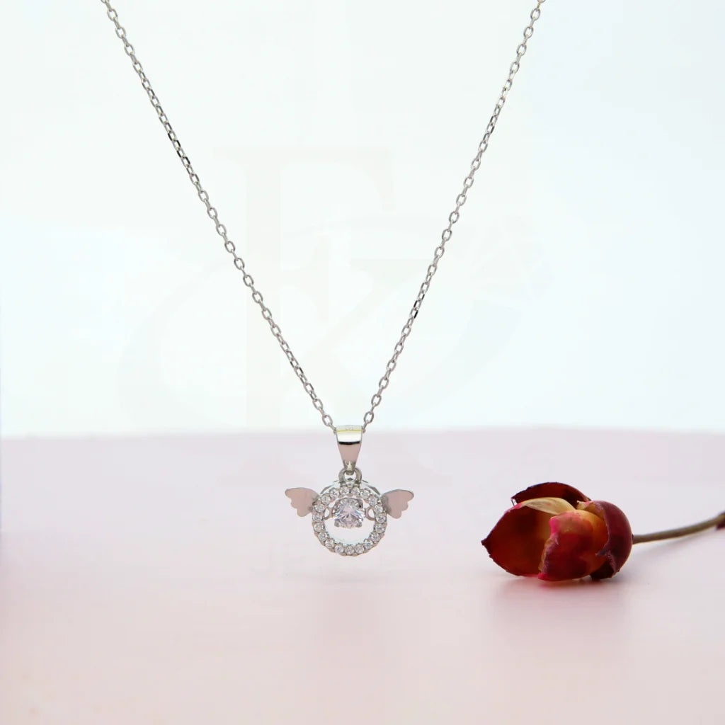 Ladies necklaces fog shine -Sterling Silver 925 Dancing CZ Angel Necklace - FKJNKLSL8588