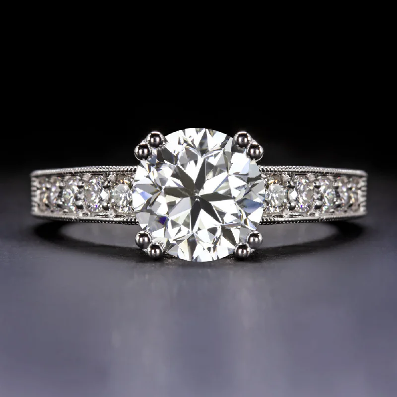 stacking engagement rings -1.5ct GIA CERTIFIED G SI1 DIAMOND ENGAGEMENT RING VINTAGE STYLE ENGRAVED NATURAL