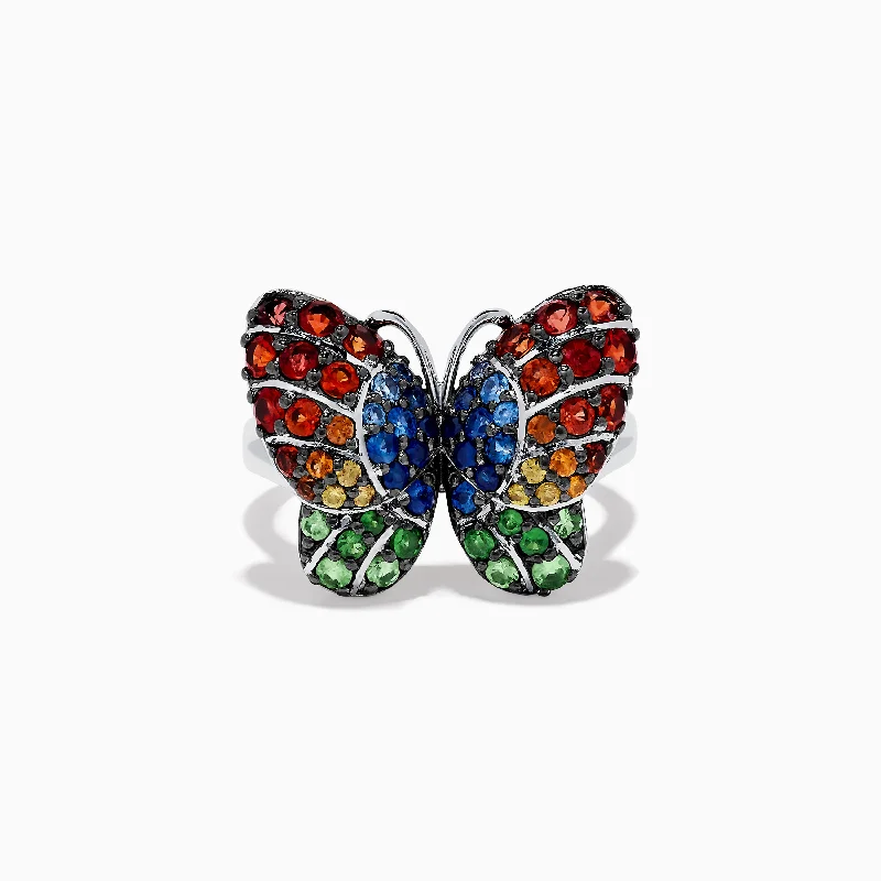 ladies rings open-Nature Sterling Silver Multi Sapphires Butterfly Ring