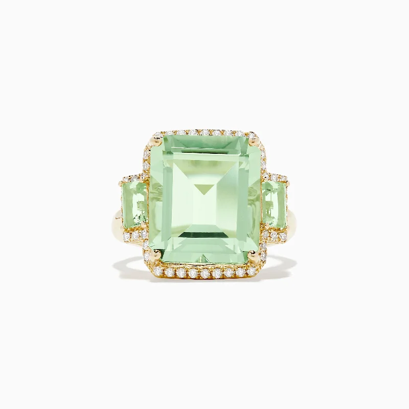 ladies rings kay-14K Yellow Gold Green Amethyst and Diamond Ring