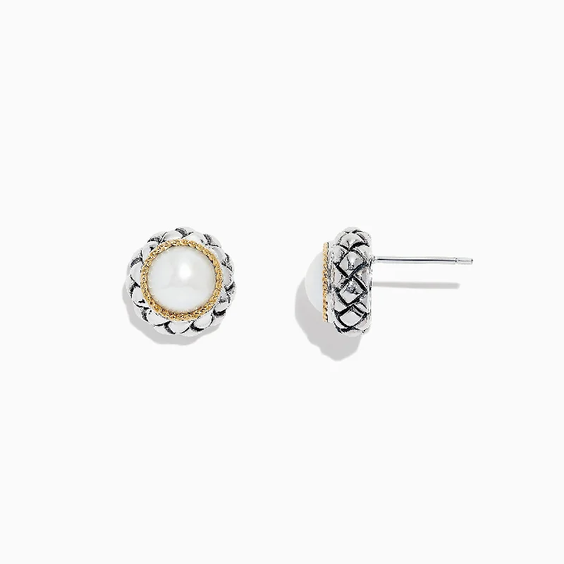 ladies earrings organizer-925 Sterling Silver & 18K Yellow Gold Cultured Fresh Water Pearl Stud Earrings