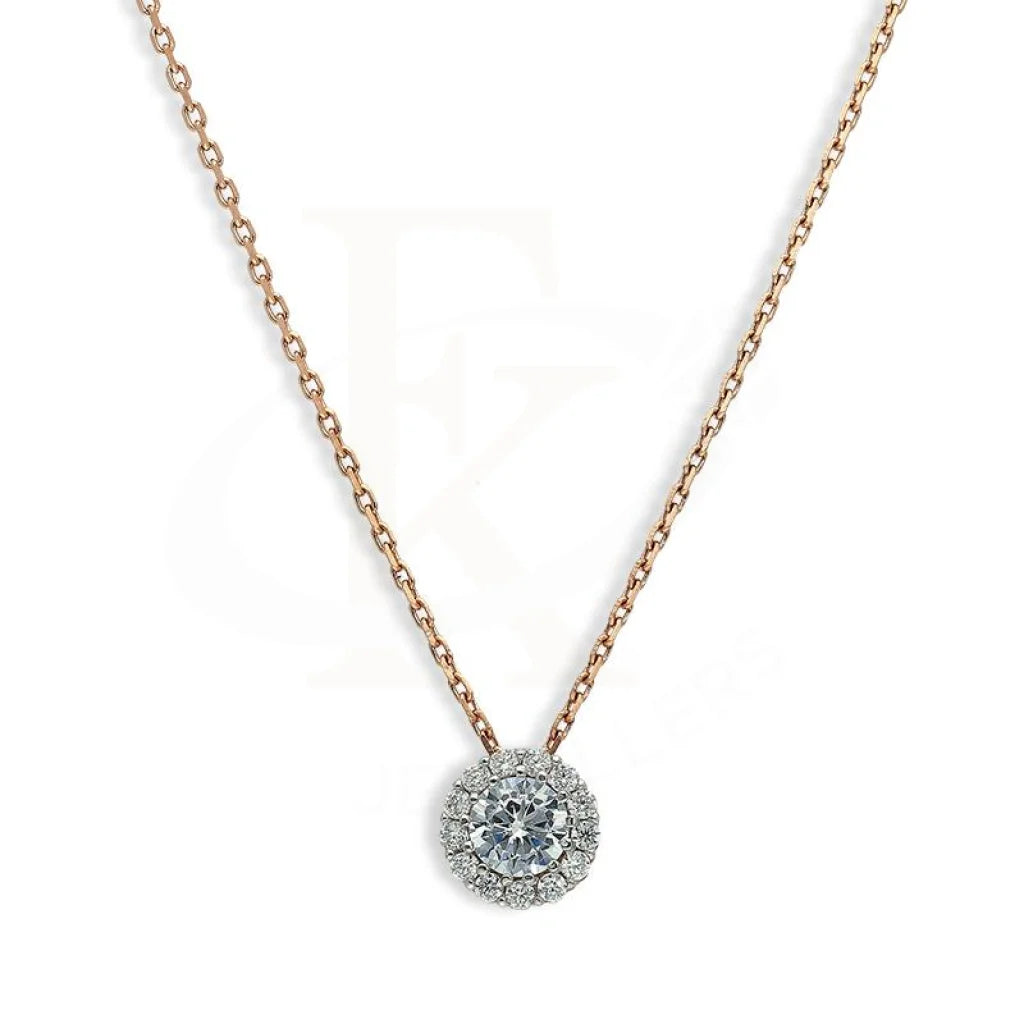 Ladies necklaces cut price shine -Sterling Silver 925 Rose Gold Plated Round Solitaire Necklace - FKJNKLSL2656