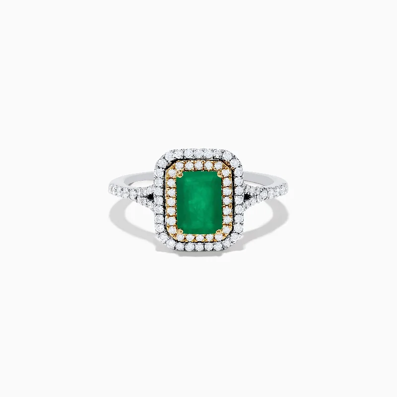 ladies rings silver-Brasilica 14K White & Yellow Gold Emerald and Diamond Ring